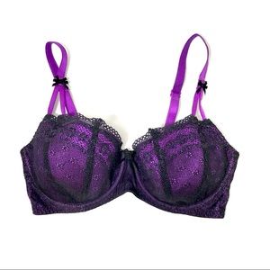 Betsy Johnson Black & Purple Lace Bra | 34D